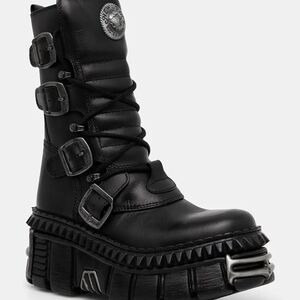 New Rock MWall 373 - S10 : Brand New With Box : Black Platform Buckle Boots